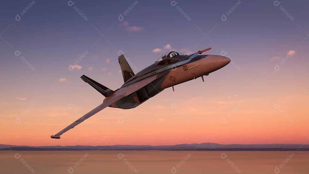 Aeronave F-18 Maverick Top Gun voando sobre o incrível pôr do sol, 2 de junho de 2022, San Diego, Califórnia.