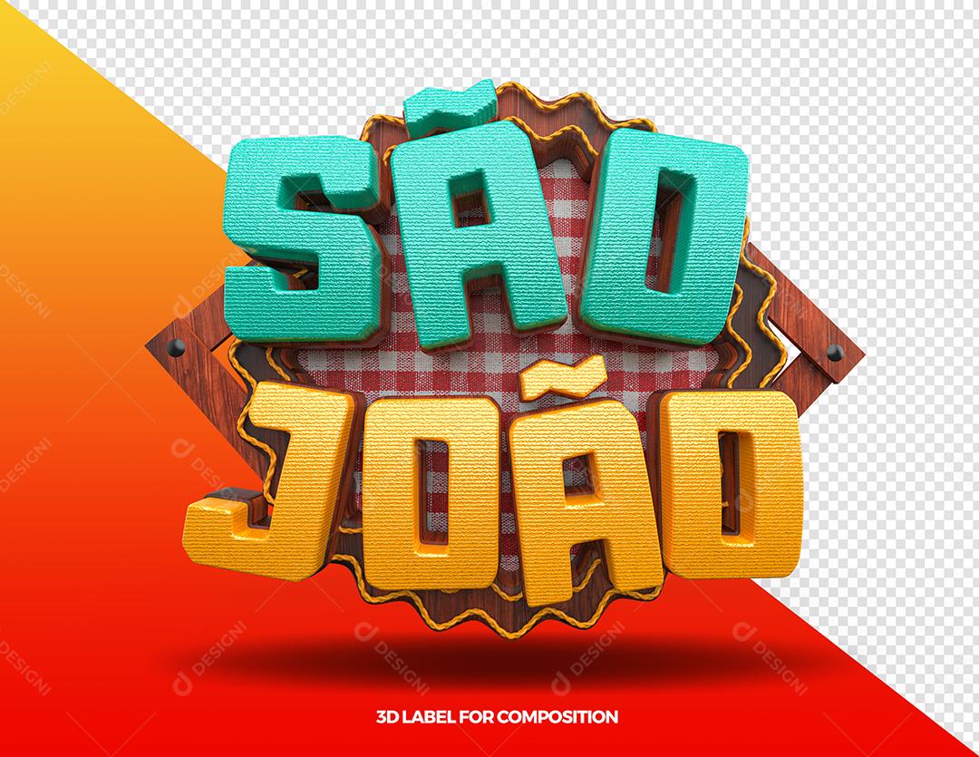 São João Azul e Amarelo Selo 3D para Composição PSD