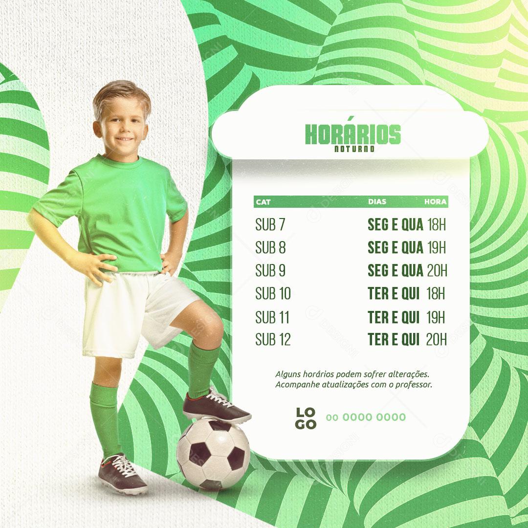 Post Escolinha de Futebol Horários Noturnos Social Media PSD Editável