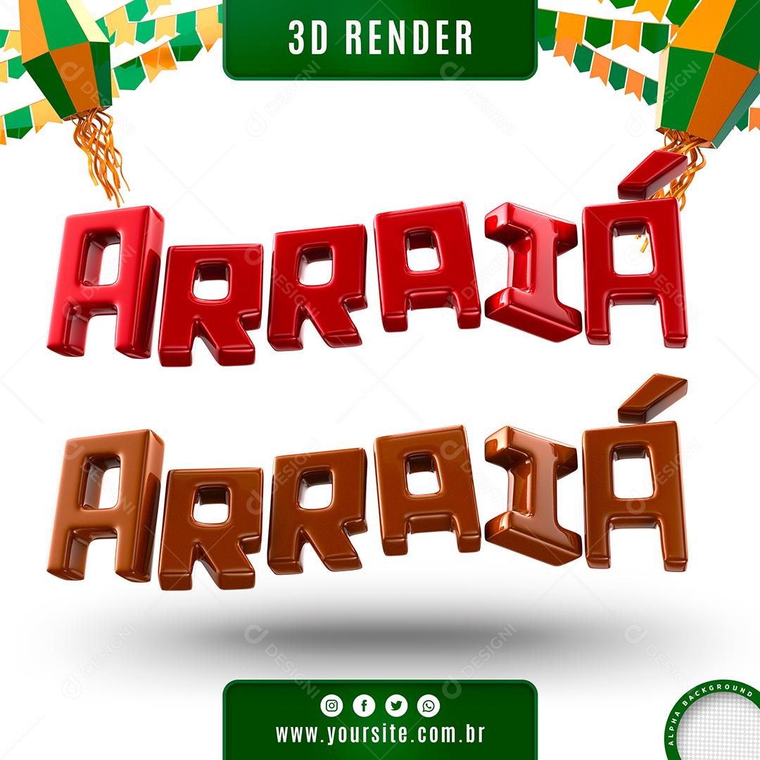 Arraiá Texto 3D Vermelho e Marom Para Composição PSD
