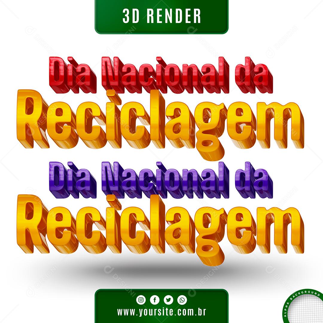 Dia Nacional da Reciclagem Texto 3D para Composição PSD