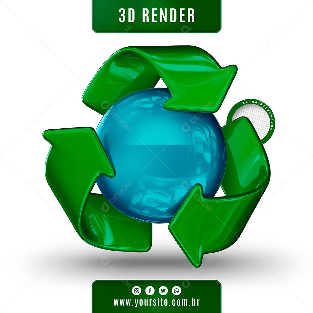 Elemento 3D Reciclagem para Composição PSD