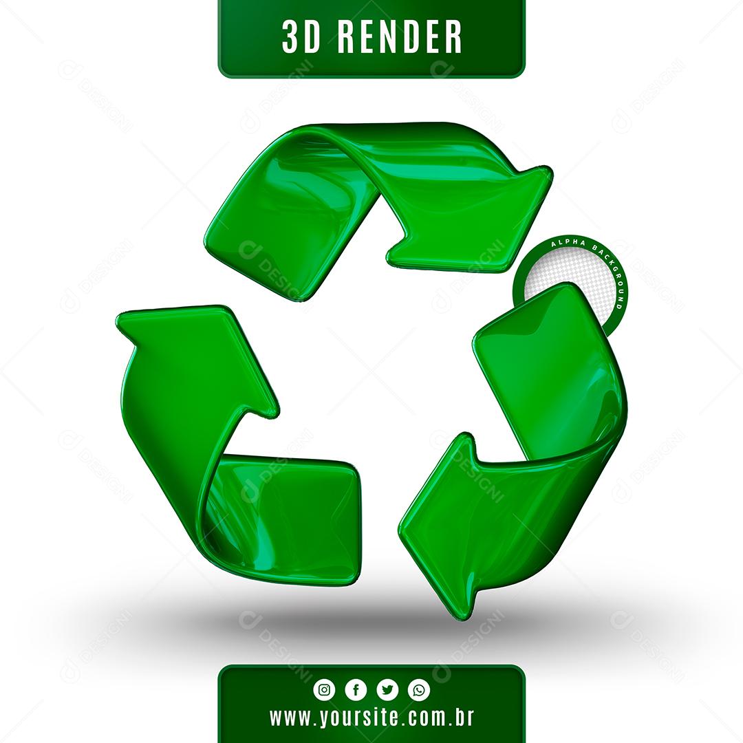Elemento 3D Verde Dia da Reciclagem para Composição PSD