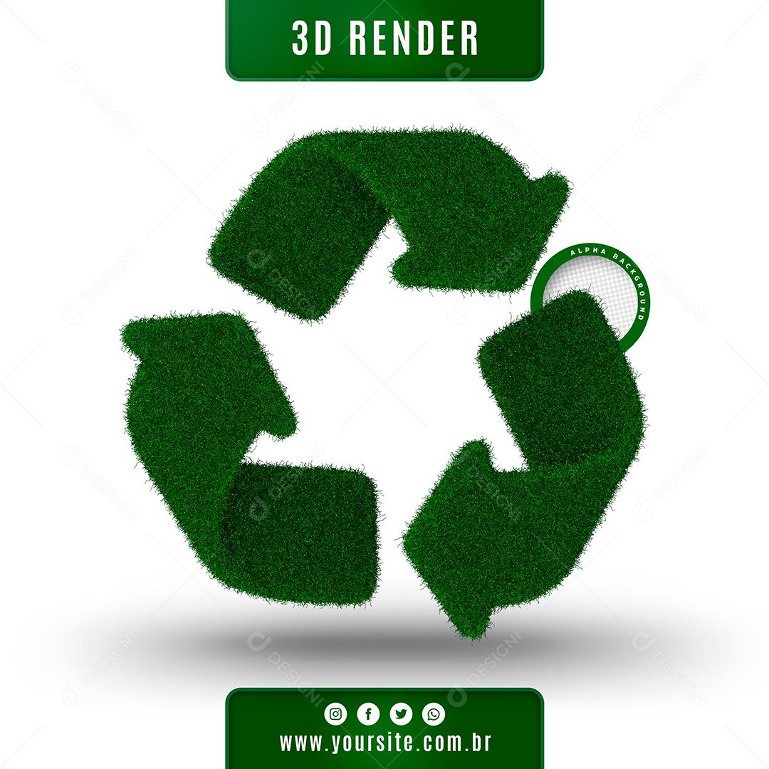 Dia da Reciclagem Elemento 3D Verde para Composição PSD