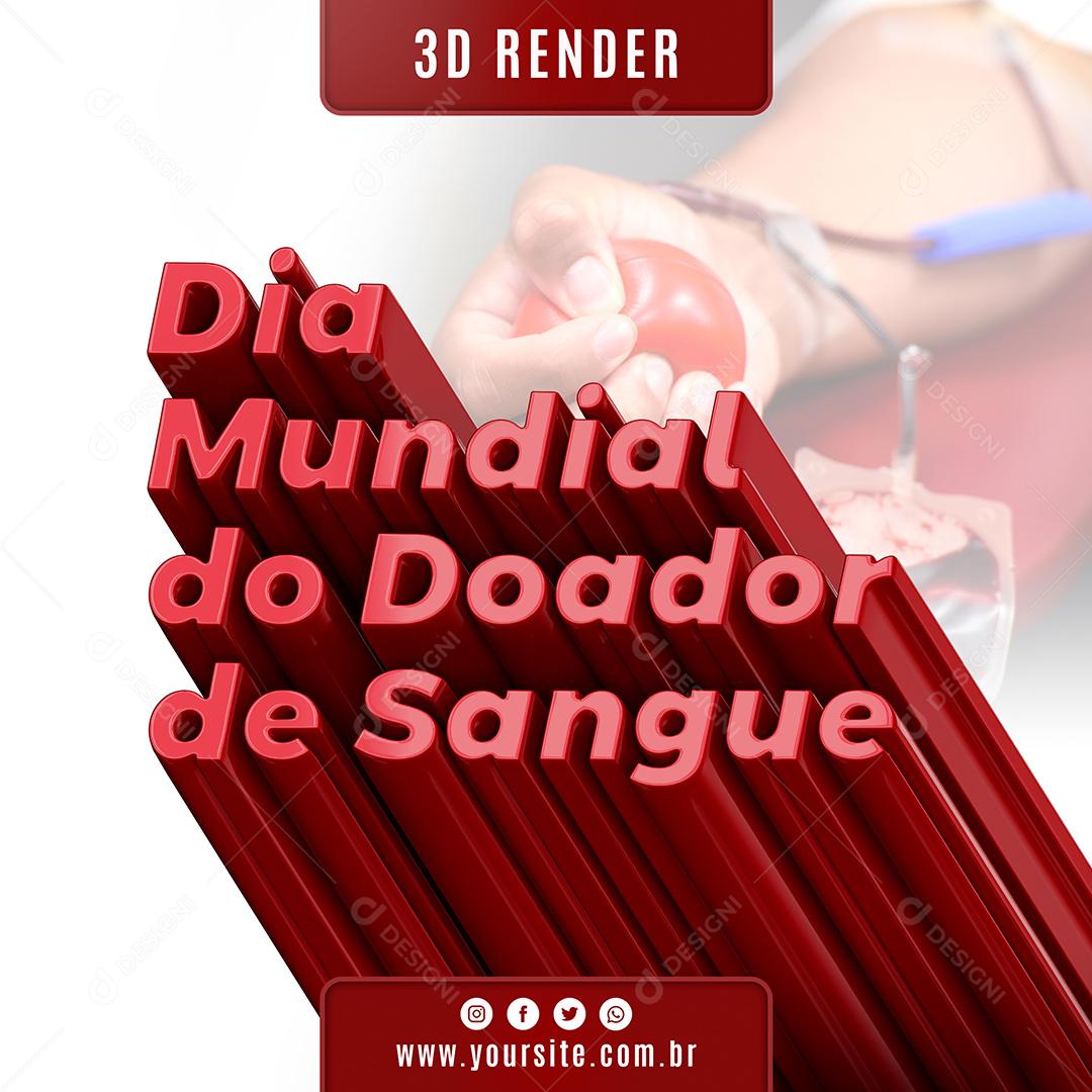 Dia Mundial do Doador de Sangue Texto 3D Vermelho para Composição PSD