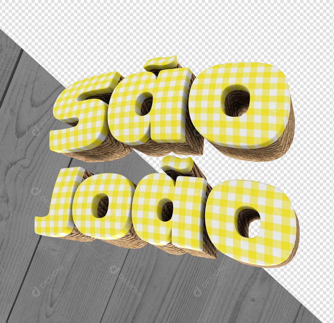 São João Texto 3D Xadrez Amarelo Para Composição PSD