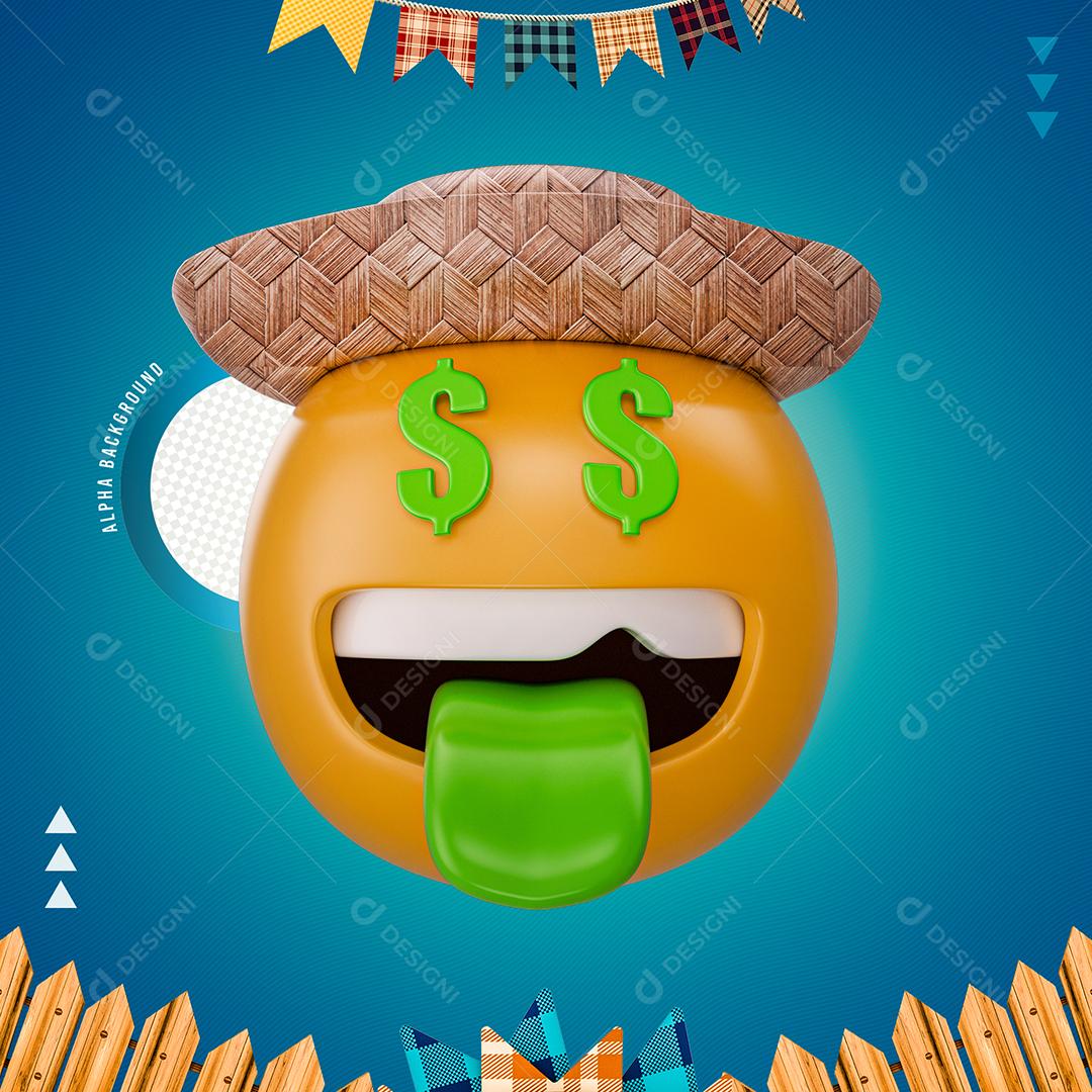 Emoji Com Chapéu De Palha com Olhos de Dinheiro e Mostrando Língua Elemento 3D PNG