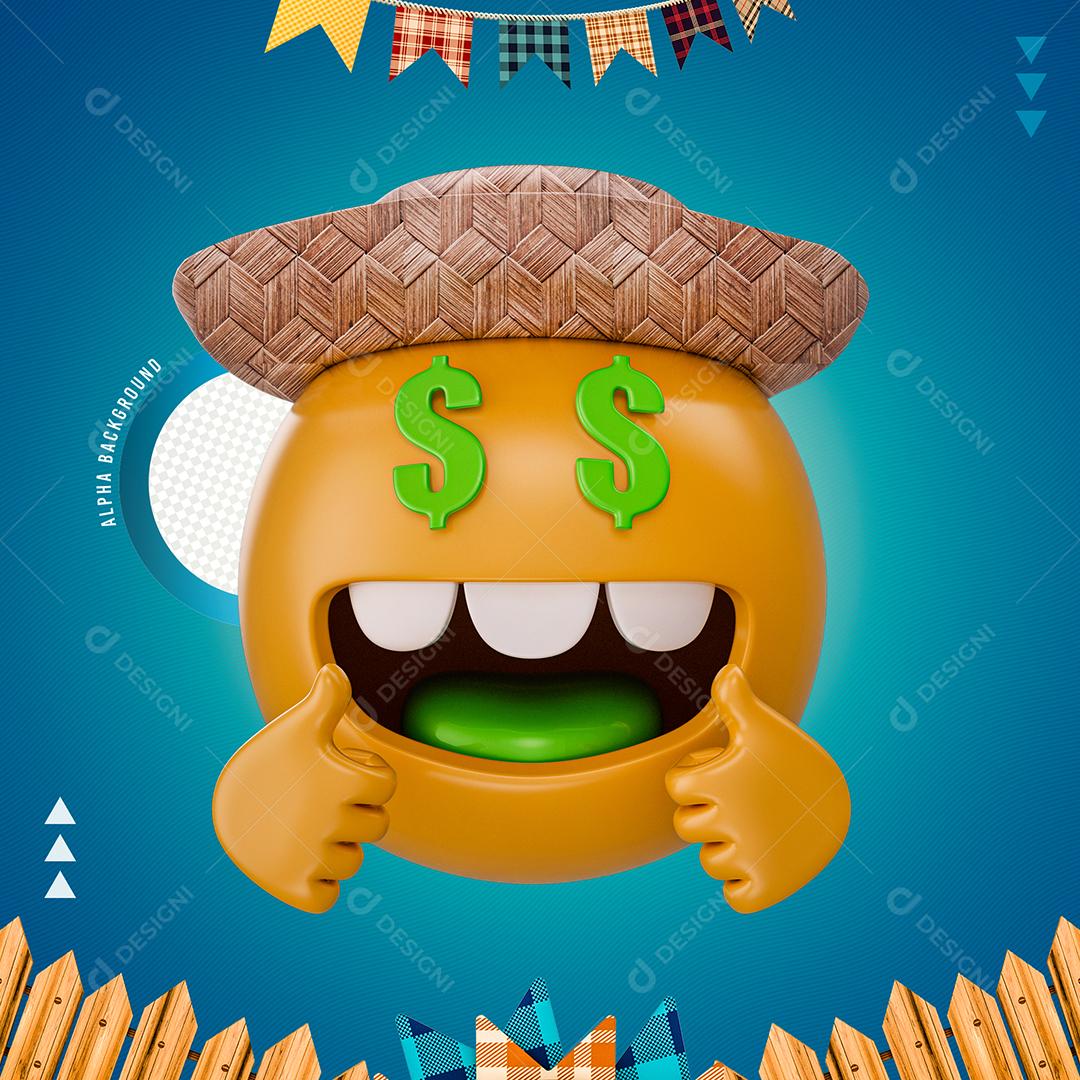 Emoji Com Chapéu De Palha e Mão Dando Joia com Olhos de Dinheiro Elemento 3D PNG