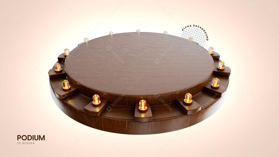 Elemento 3D Podium De Madeira Com Lâmpadas PSD