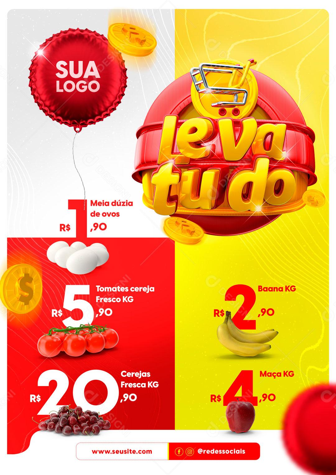 Encarte Promoção Leva Tudo Supermercados Social Media PSD Editável