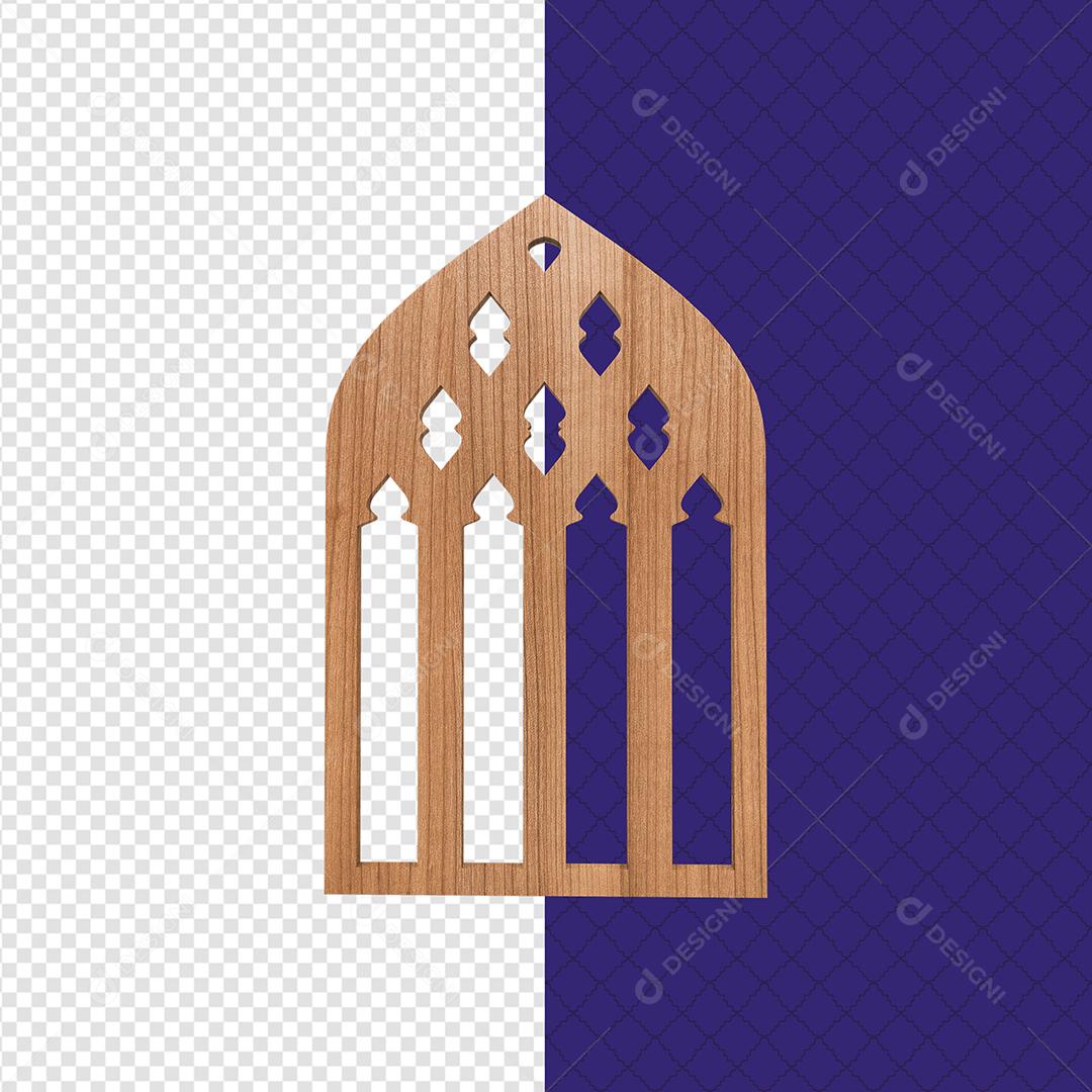 Elemento de Madeira 3D de São João para Composição PSD