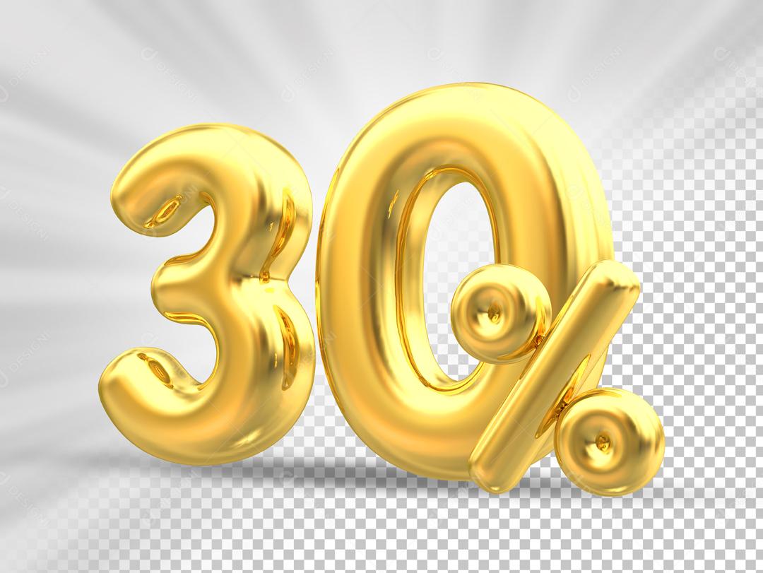 Número 3D 30% Dourado Elemento Para Composição PSD