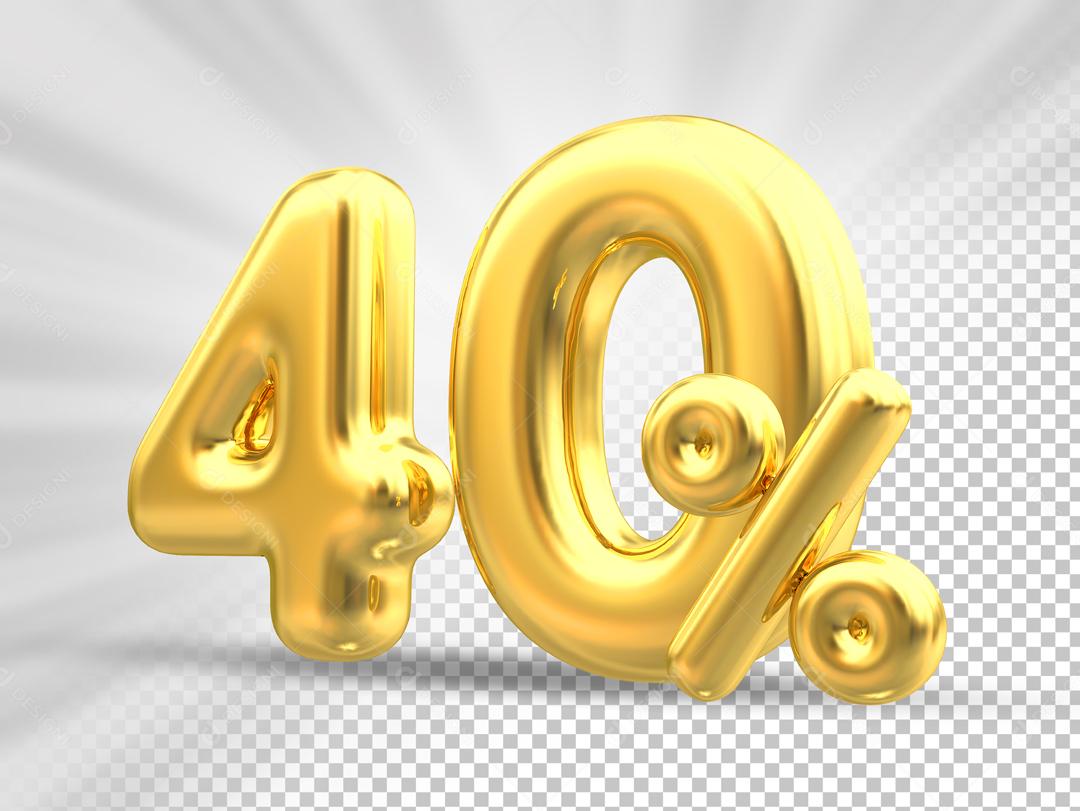 Número 3D 40% Dourado Elemento Para Composição PSD