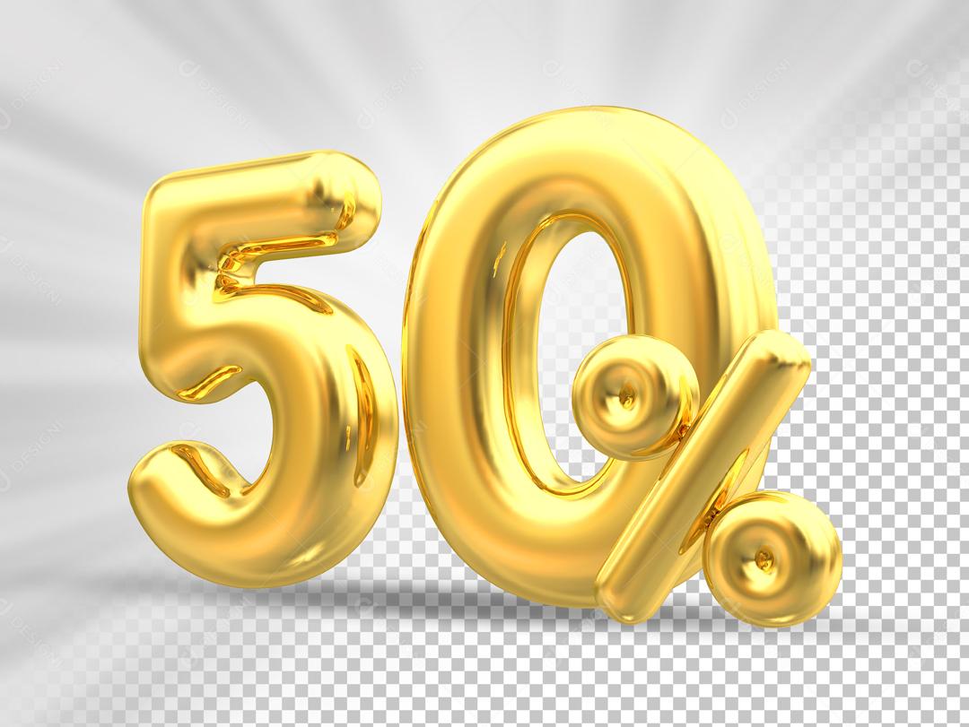 Número 3D 50% Dourado Elemento Para Composição PSD