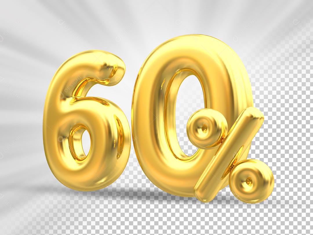 Número 3D 60% Dourado Elemento Para Composição PSD