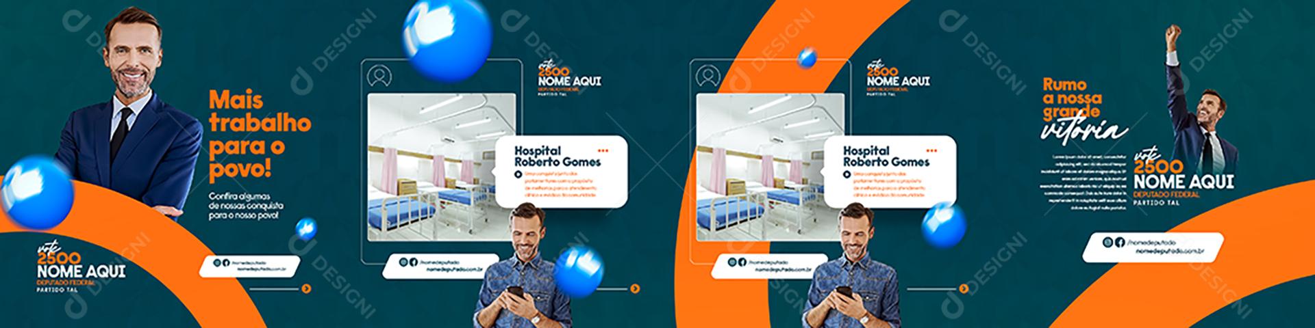 Social Media Carrossel Política Mais Trabalho Para o Povo PSD Editável