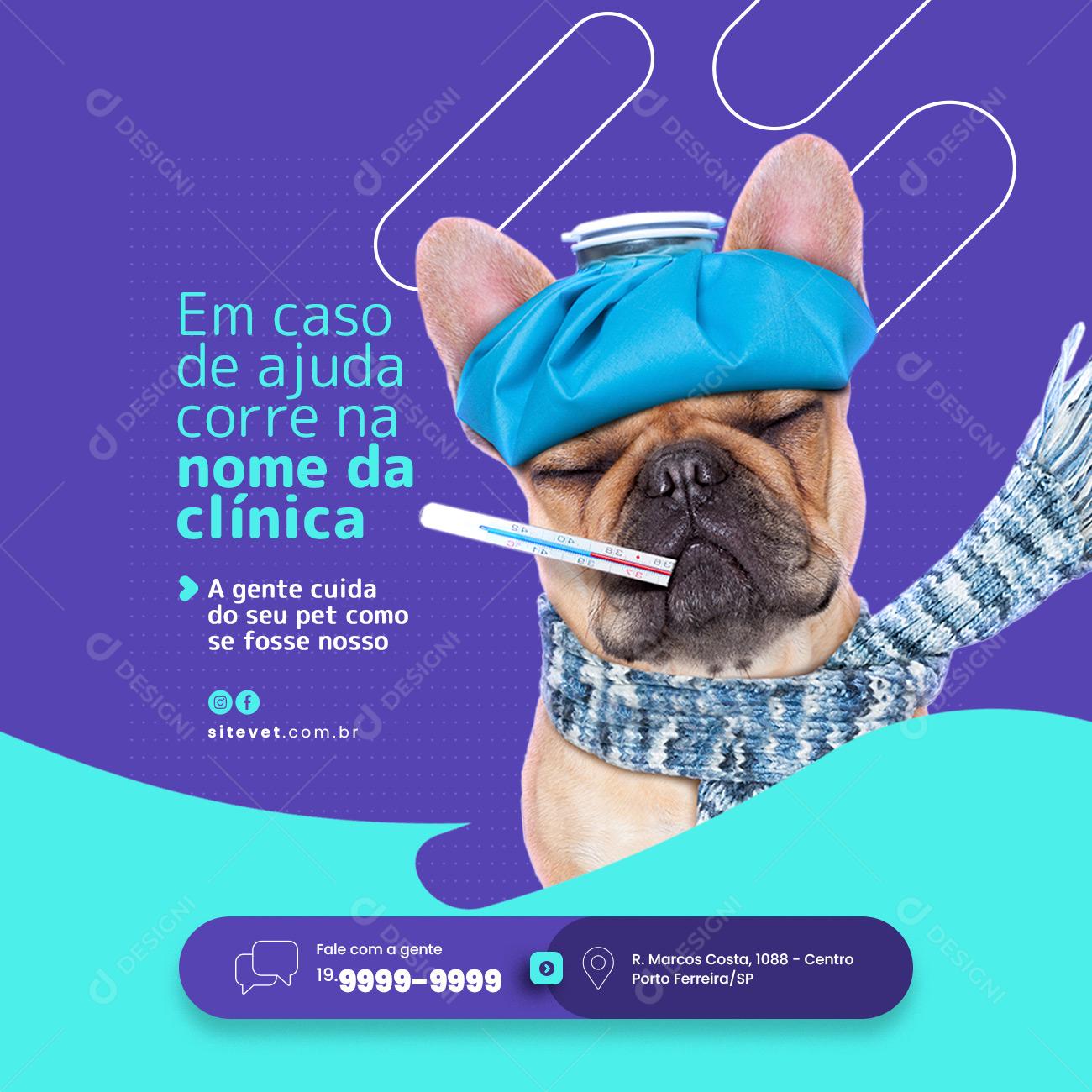 Social Media Clínica Veterinária Em Caso de Ajuda Corre PSD Editável