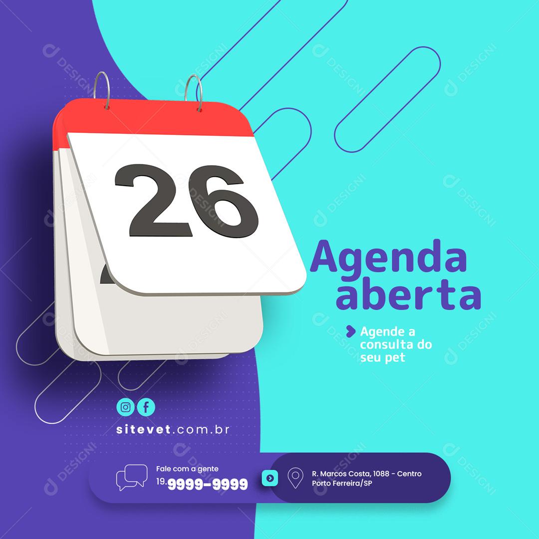Social Media Clínica Veterinária Agenda Aberto PSD Editável