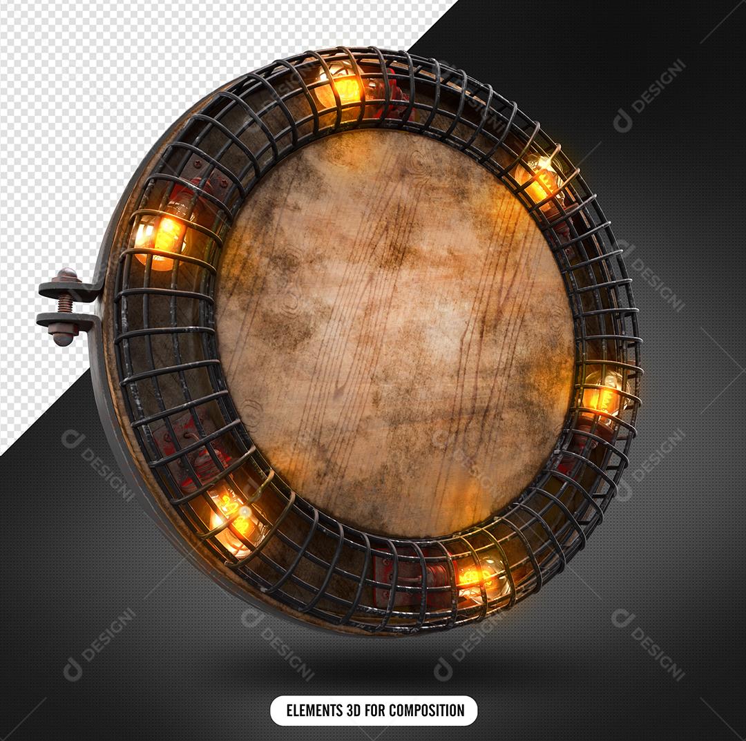 Wooden Frame With Light Bulbs 3D Element For Compositing PSD