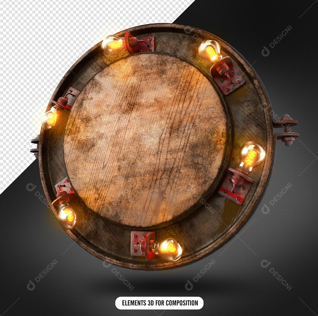 Moldura de Madeira Com Lâmpadas Elemento 3D Para Composição PSD