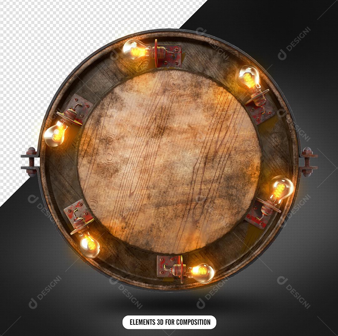 Moldura de Madeira Com Lâmpadas Elemento 3D Para Composição PSD