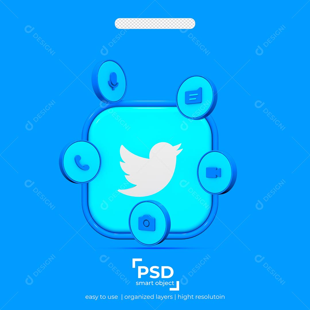 Twitter Elemento 3D Para Composição PSD