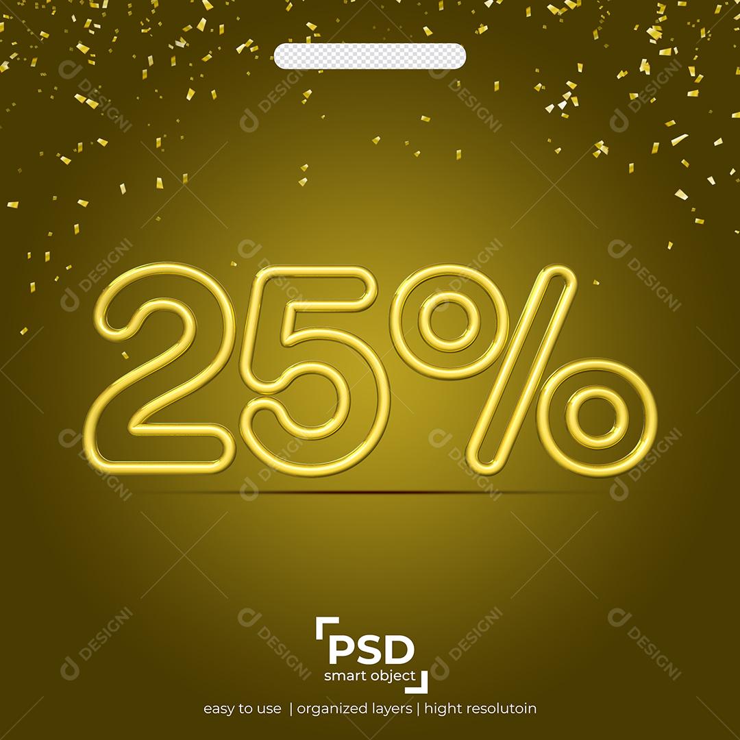 Número 3D linha dupla de 25% por cento de desconto Elemento PSD