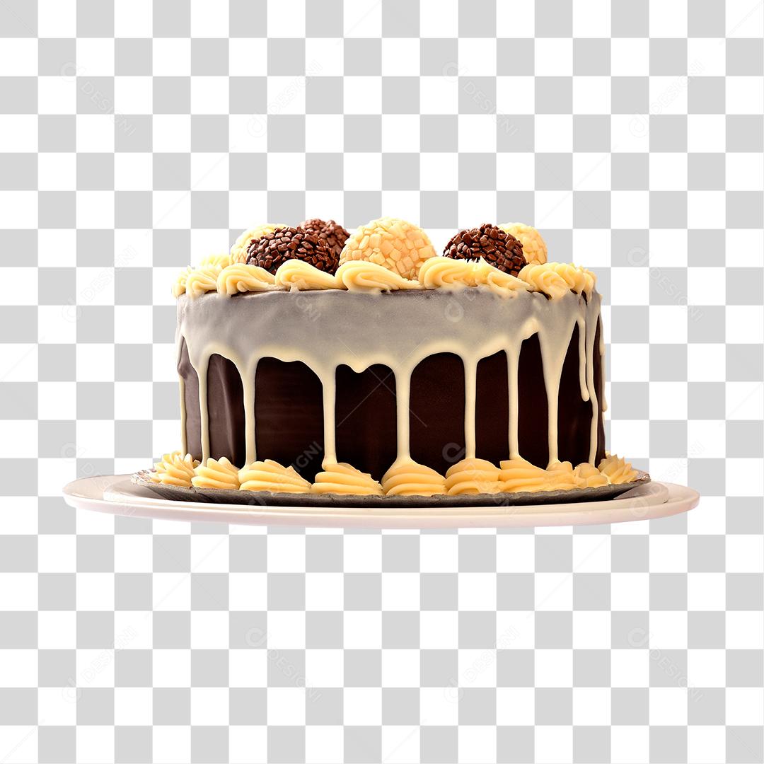 Bolo enfeitado de chocolate e brigadeiro branco e preto PNG Transparente