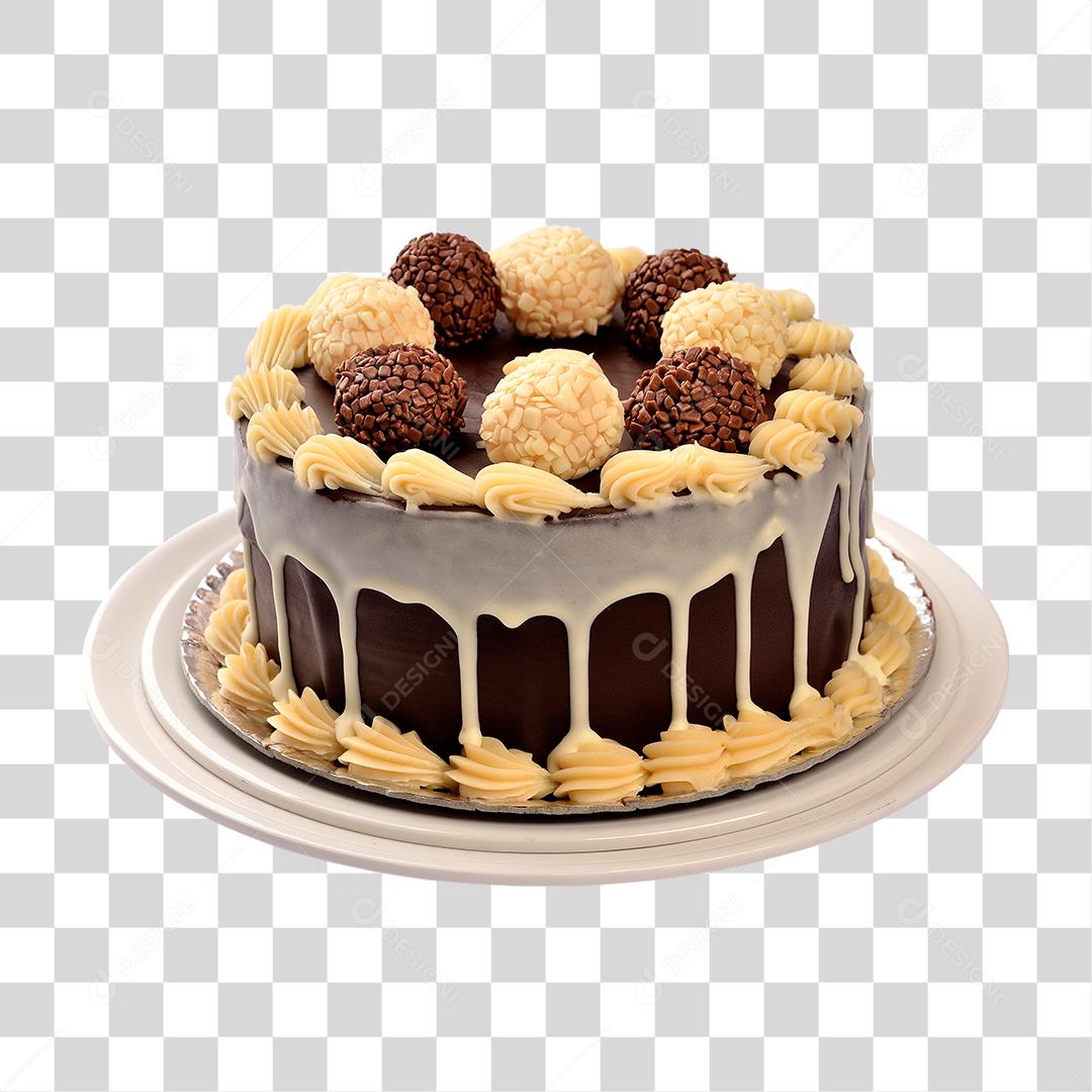 Bolo enfeitado de chocolate e brigadeiro PNG Transparente