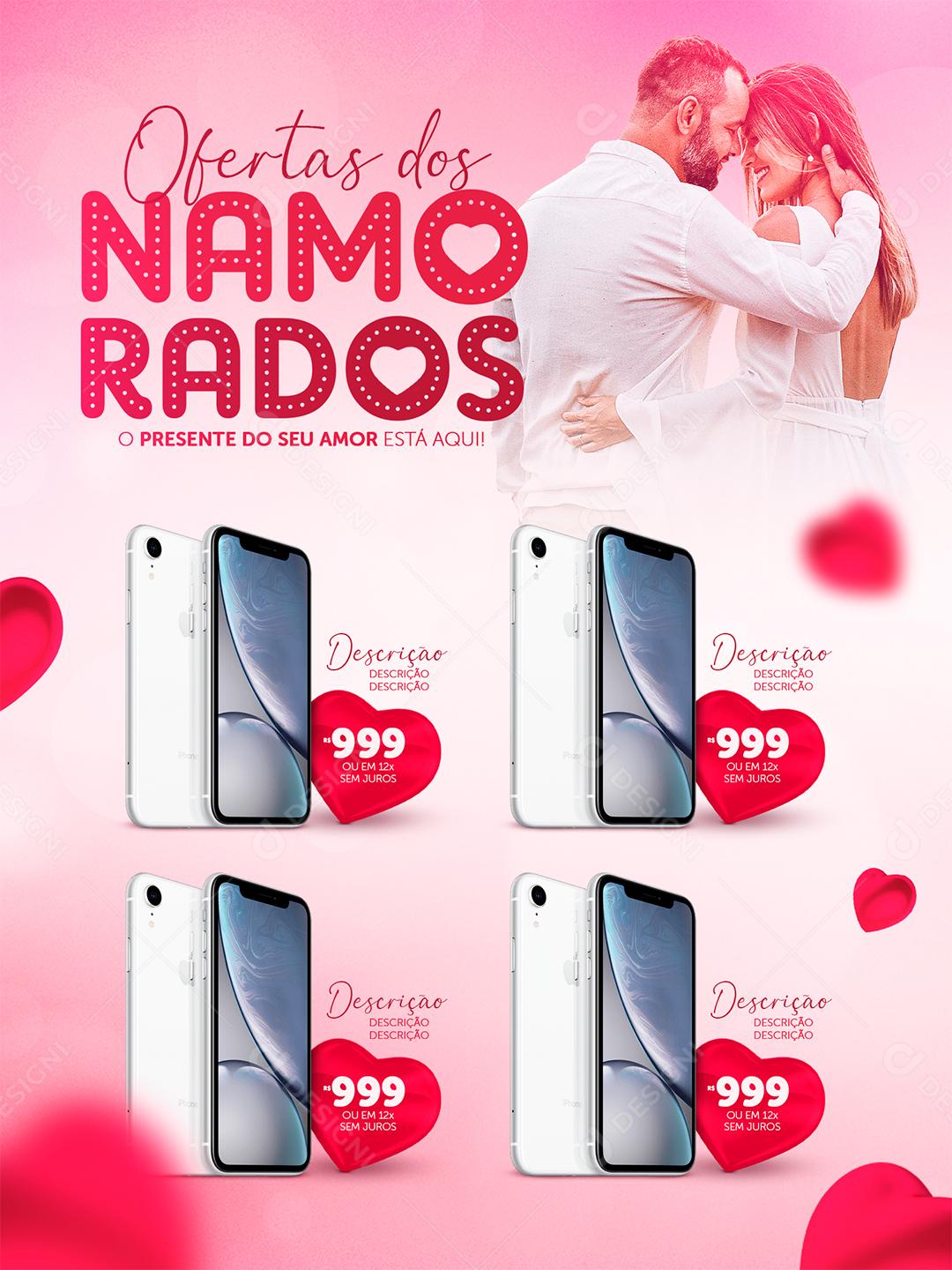 Social Media Encarte Ofertas dos Namorados Celulares PSD Editável