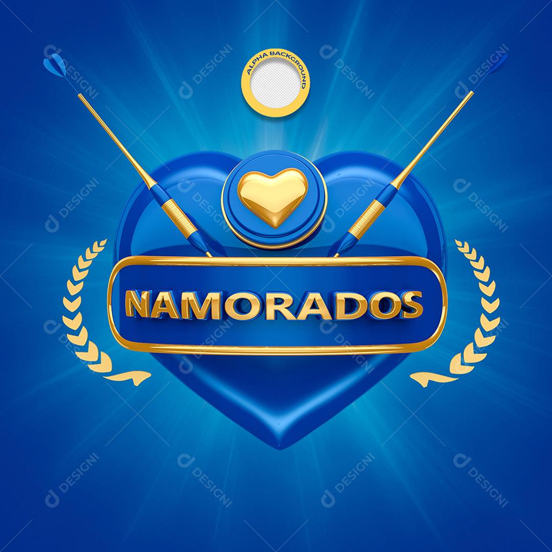 Dia Dos Namorados Azul Selo 3D para Composição PSD