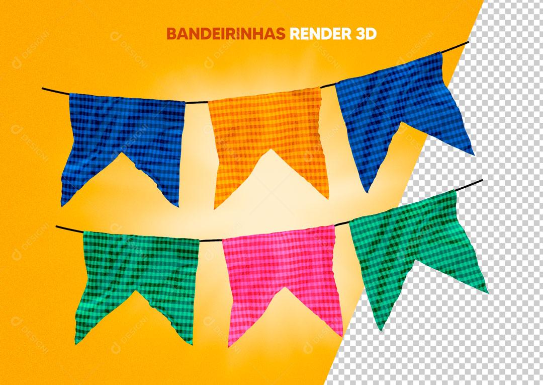 Elemento 3D Bandeiras Coloridas Xadrezes PSD