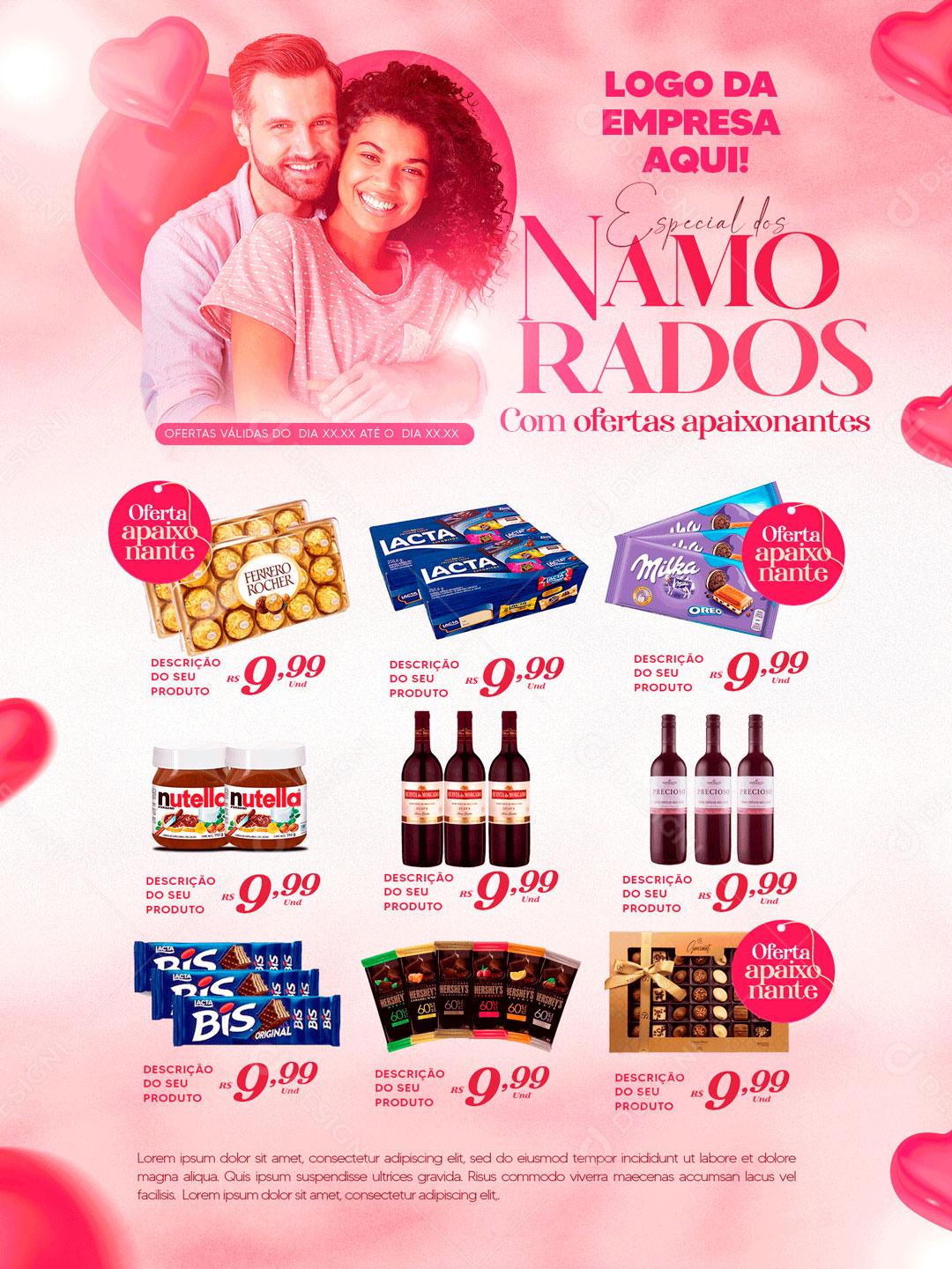 Encarte Promoção Dia Dos Namorados Chocolates Social Media PSD Editável
