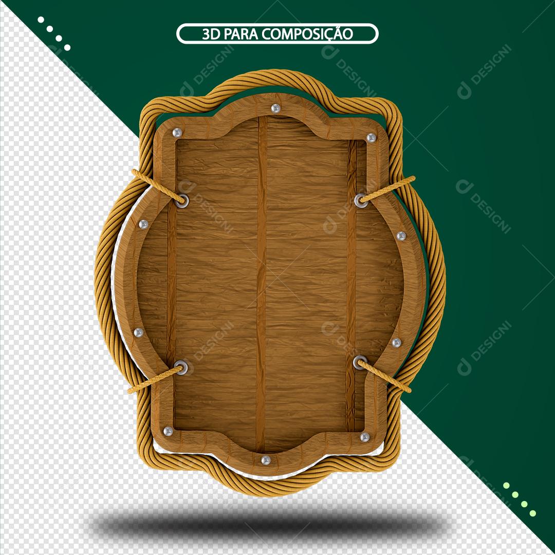Placa de Madeira 3D de São João Elemento Para Composição PSD