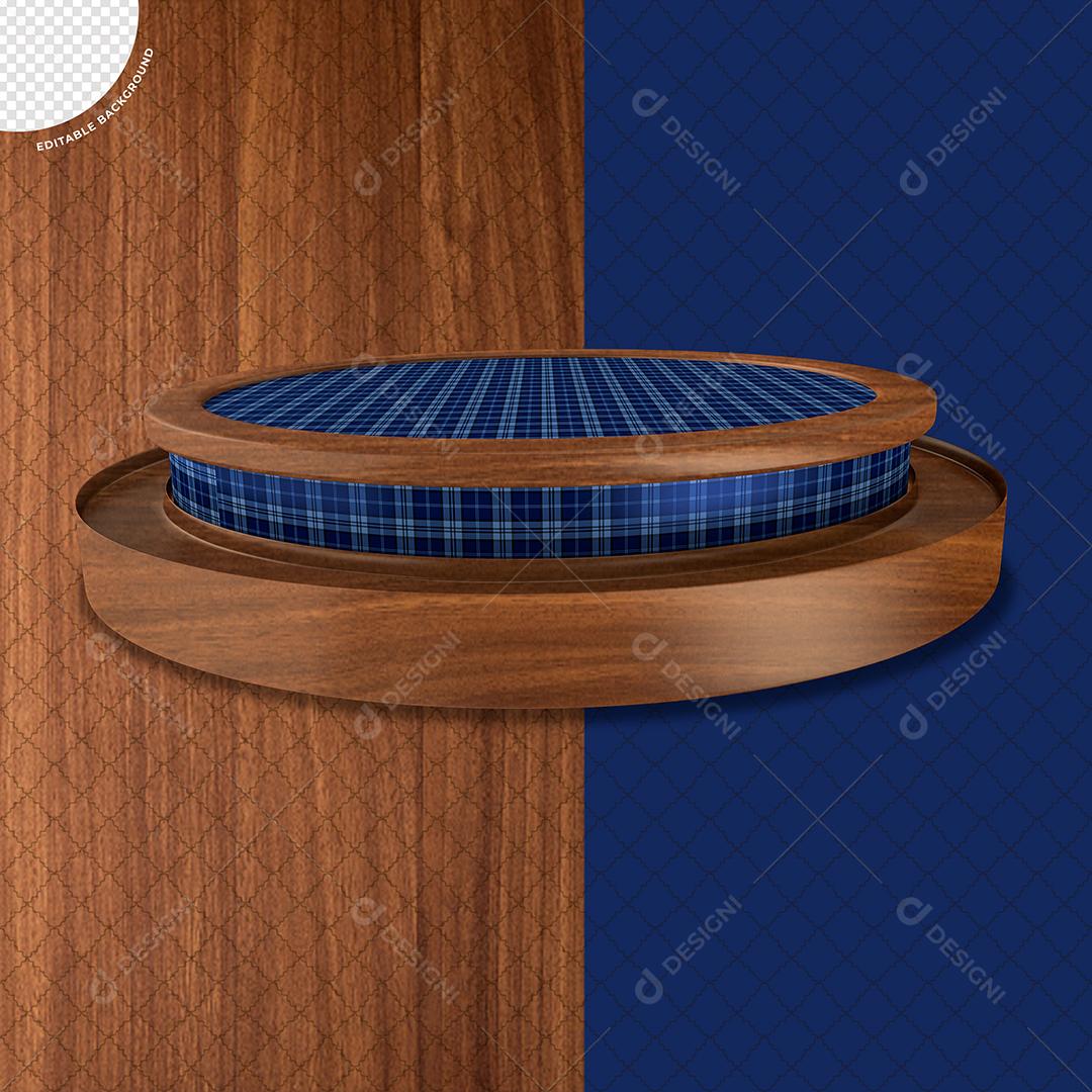 Elemento 3D Podium de São João com Textura Xadrez Azul para Composição PSD