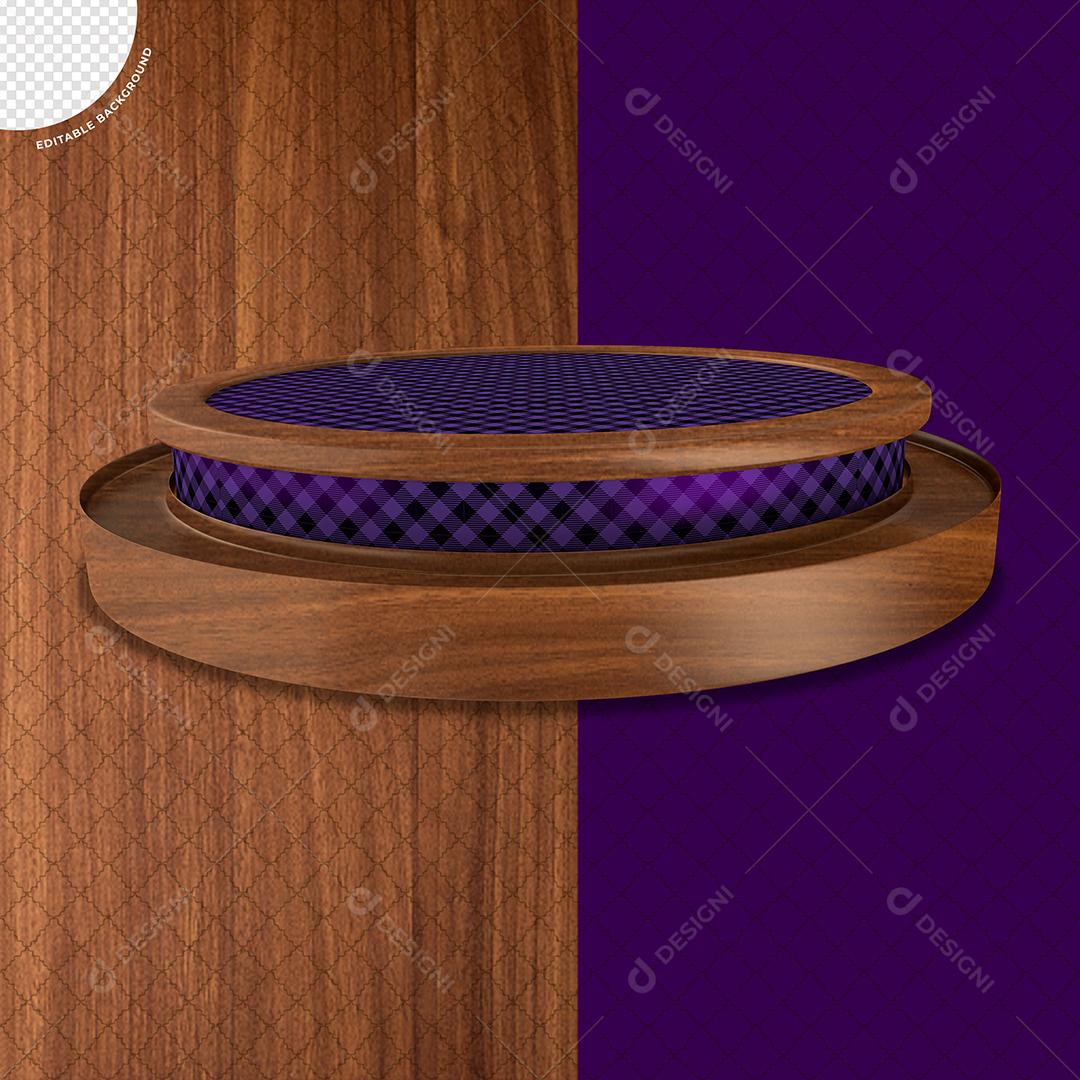 Podium de São João com Textura Xadrez Roxo Elemento 3D para Composição PSD