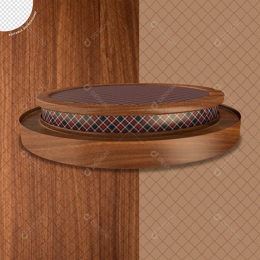 Elemento 3D Podium de São João com Textura Xadrez Vermelho para Composição PSD