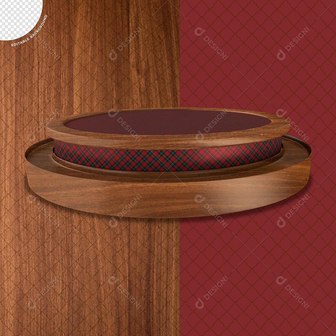 Podium de São João com Textura Xadrez Vermelho Elemento 3D para Composição PSD