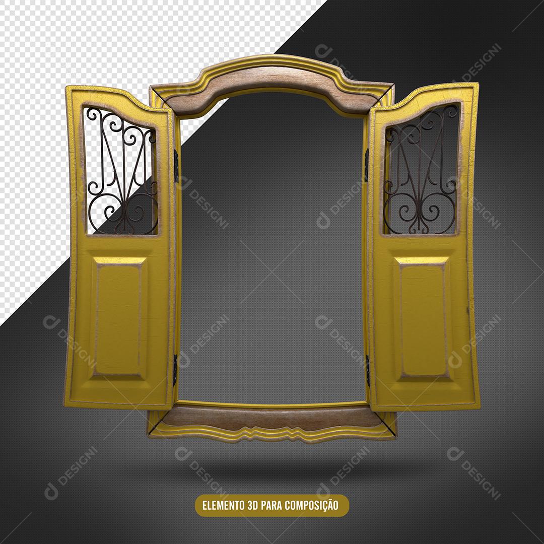 Porta Amarela Elemento 3D para Composição PSD