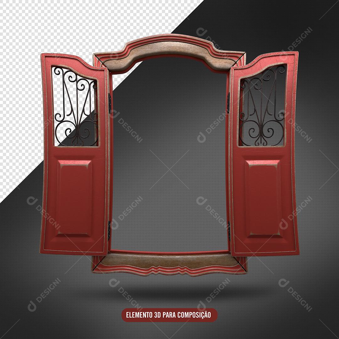 Porta Vermelha Elemento 3D para Composição PSD