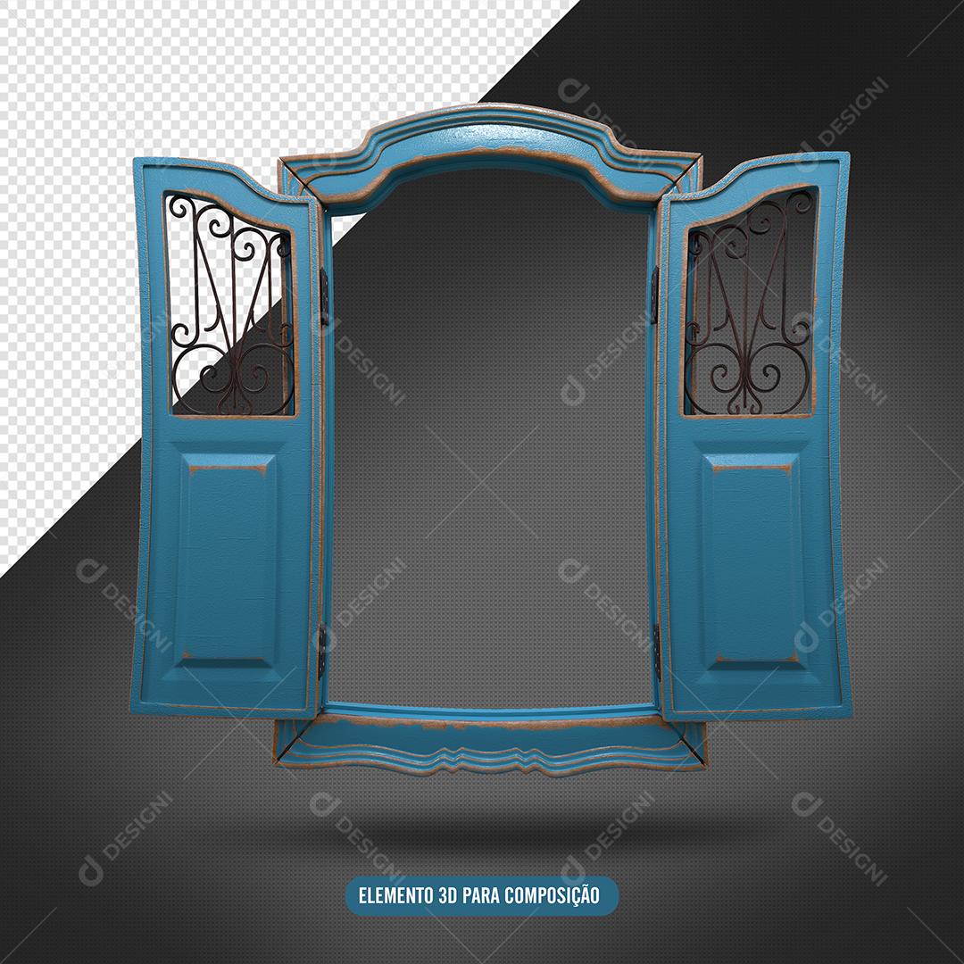Porta Azul Elemento 3D para Composição PSD