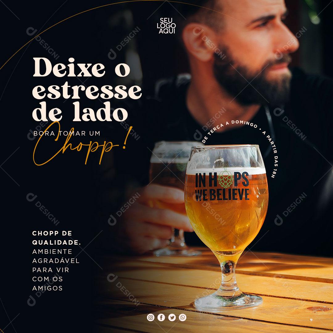 Deixe O Estresse De Lado e Venho Tomar Aquela Cerveja Social Media PSD Editável