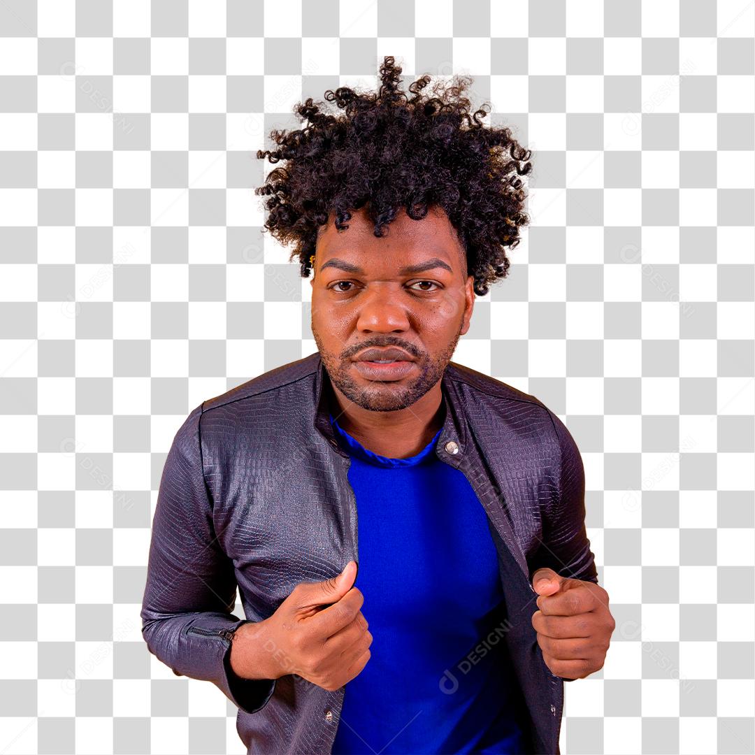 Homem jovem moreno com cabelo afro sorrindo PNG Transparente