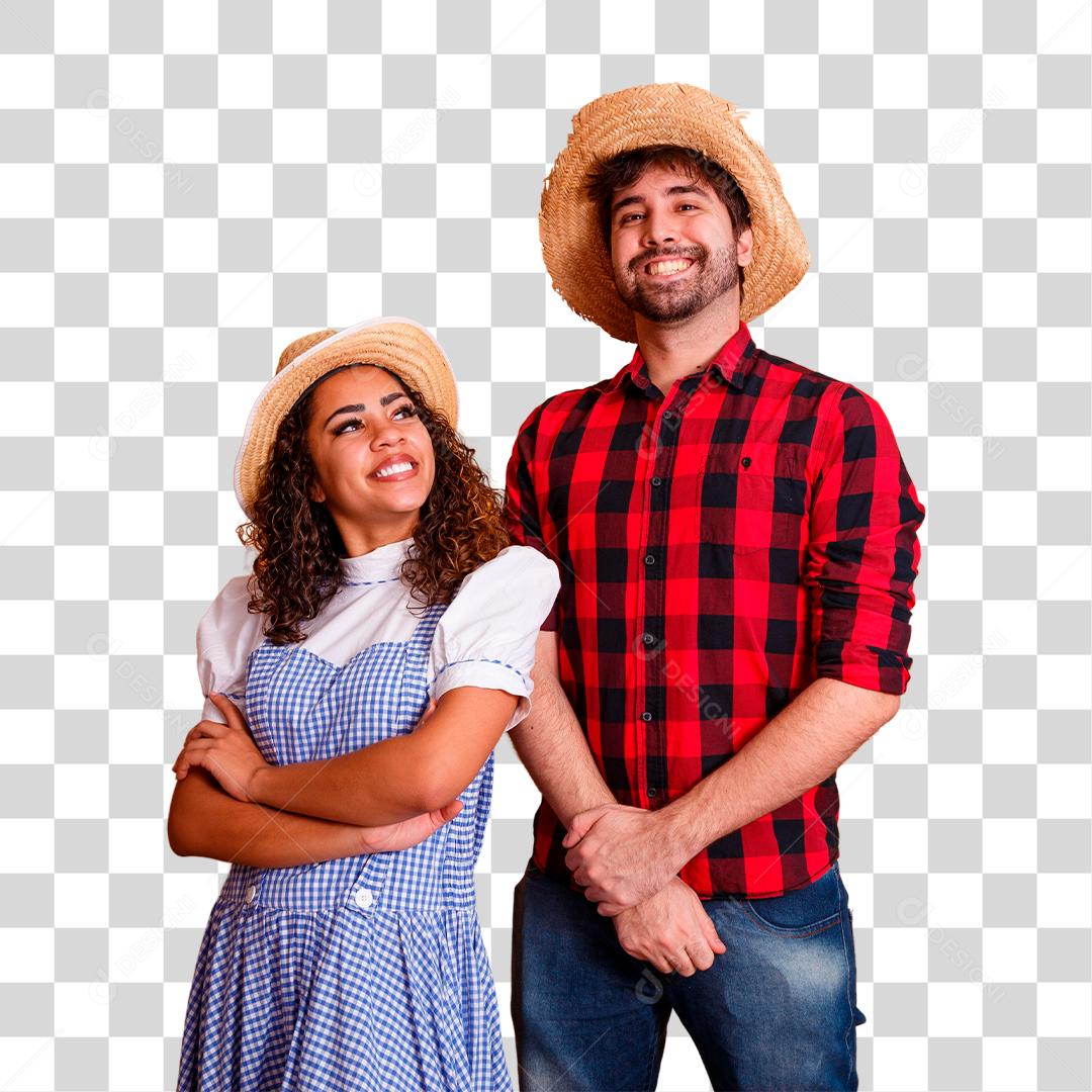 Casal alegre vestindo roupas para a Festa Junina São João