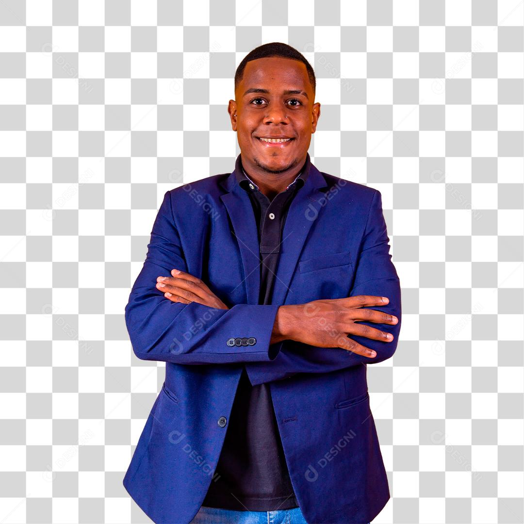 Homem moreno com trajes formais azul PNG Transparente