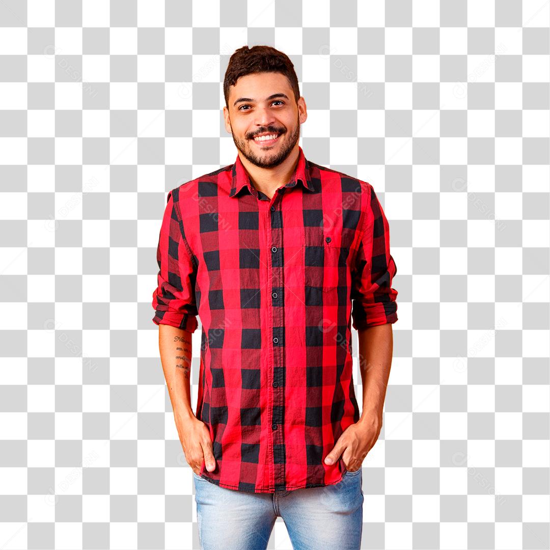 Homem com camiseta xadrez traje para festa junina São João