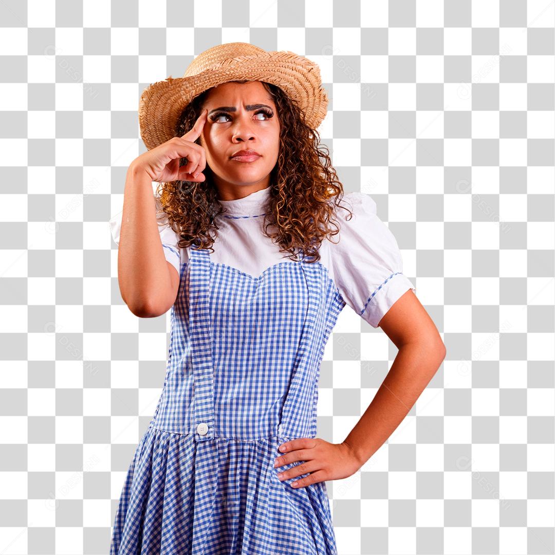 Mulher vestida para festa junina pensativa do amor São João