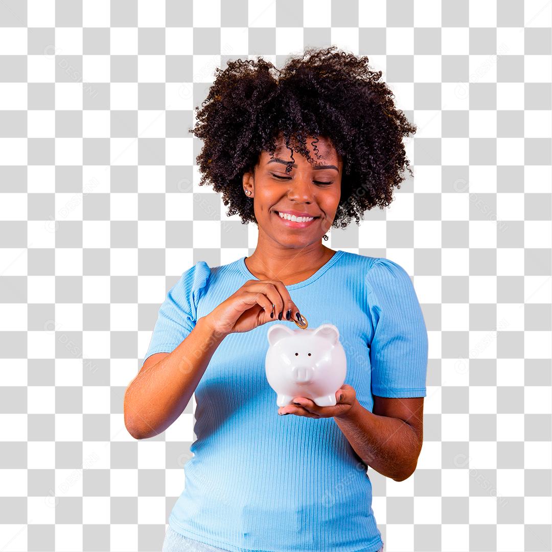 Woman holding coins money piggy bank pink PNG Transparent