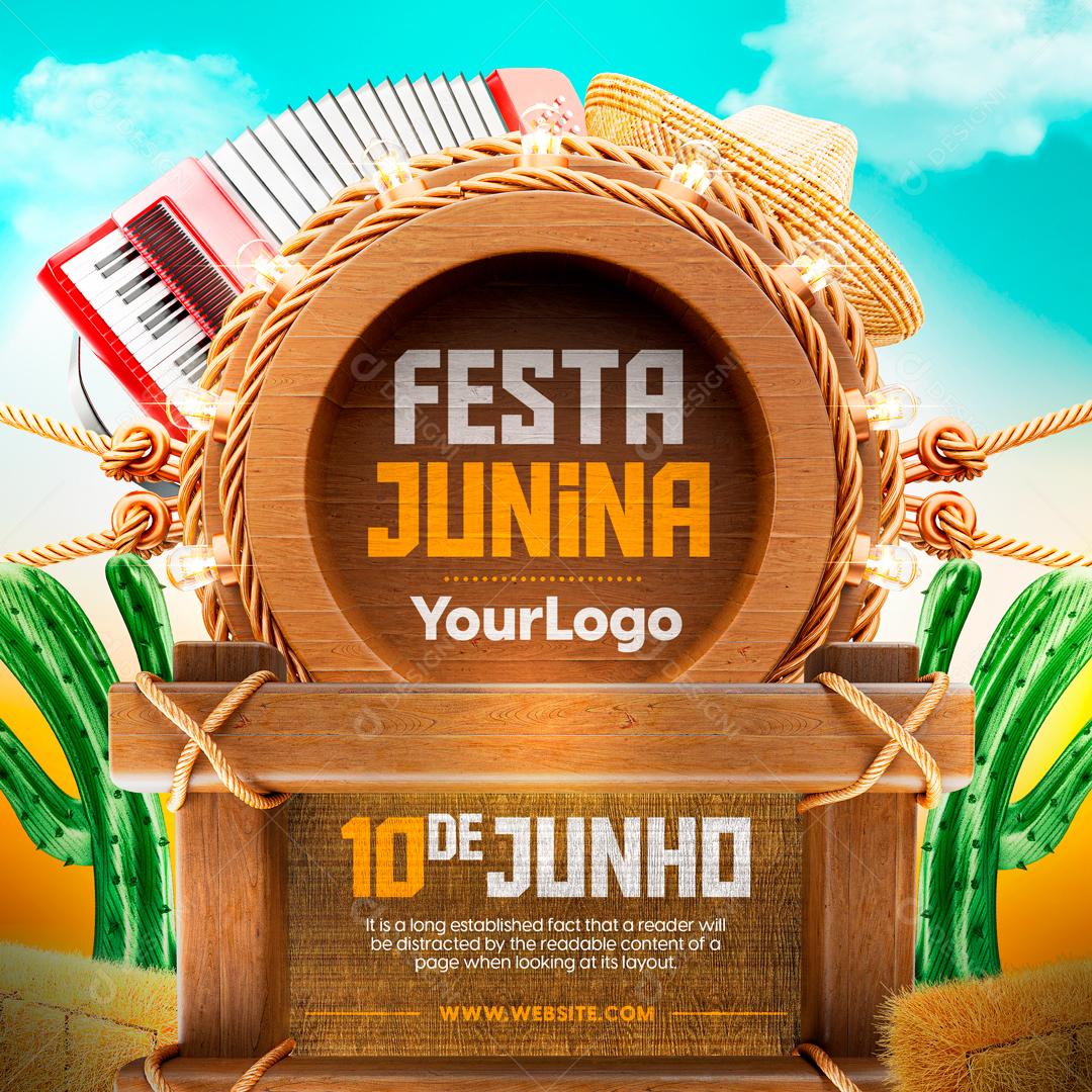 Festa Junina 10 De Junho Venha Comemorar Com Agente Social Media PSD Editável