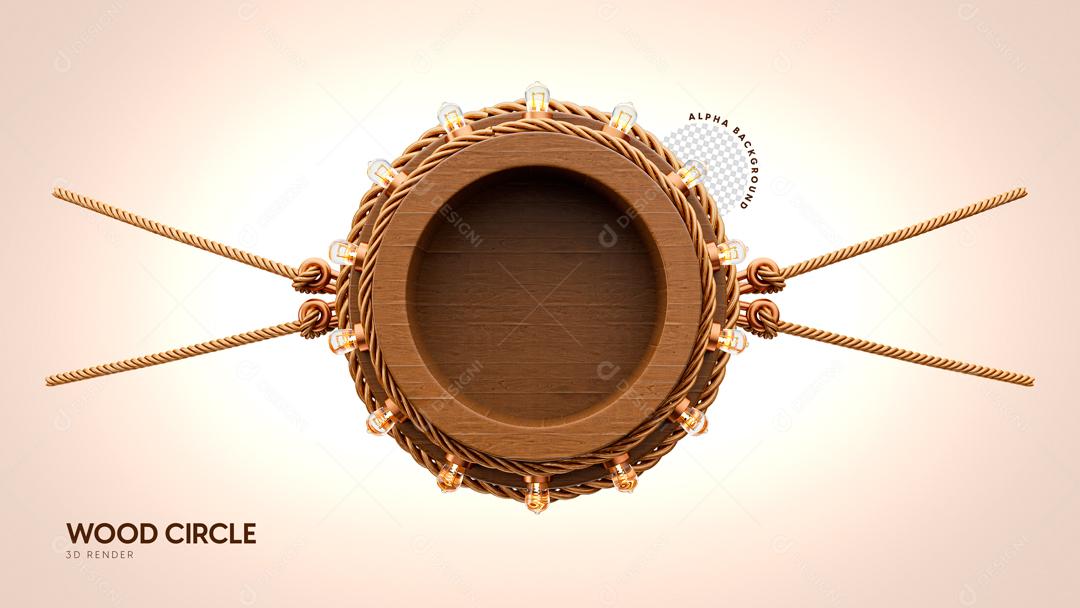 Elemento 3D De Madeira Forma De Circulo Com Cordas PSD